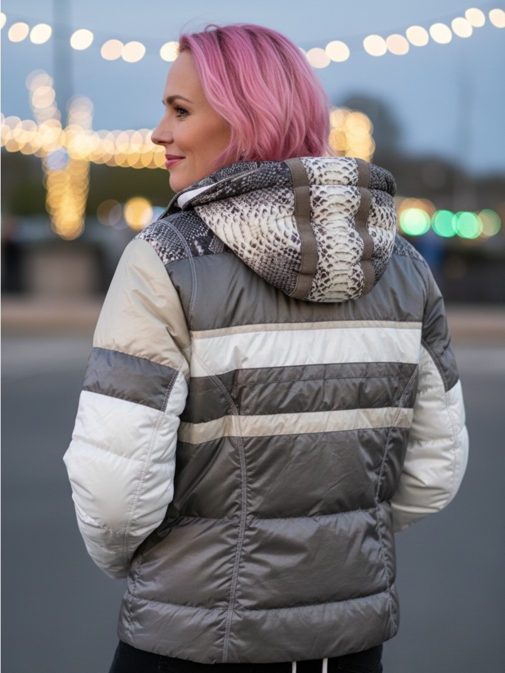 Bogner Quilted Hooded Ski Jacket in Gray and White